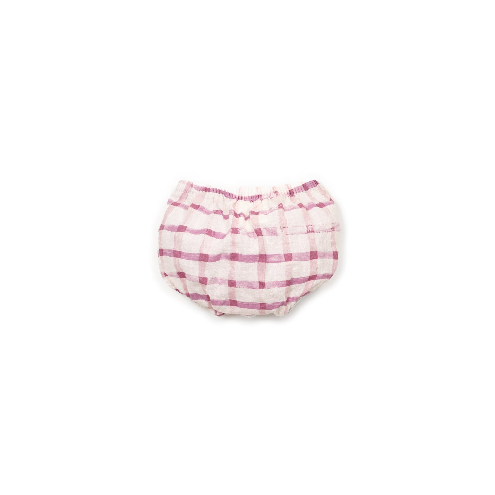 Pink plaid baby bloomers on a white background