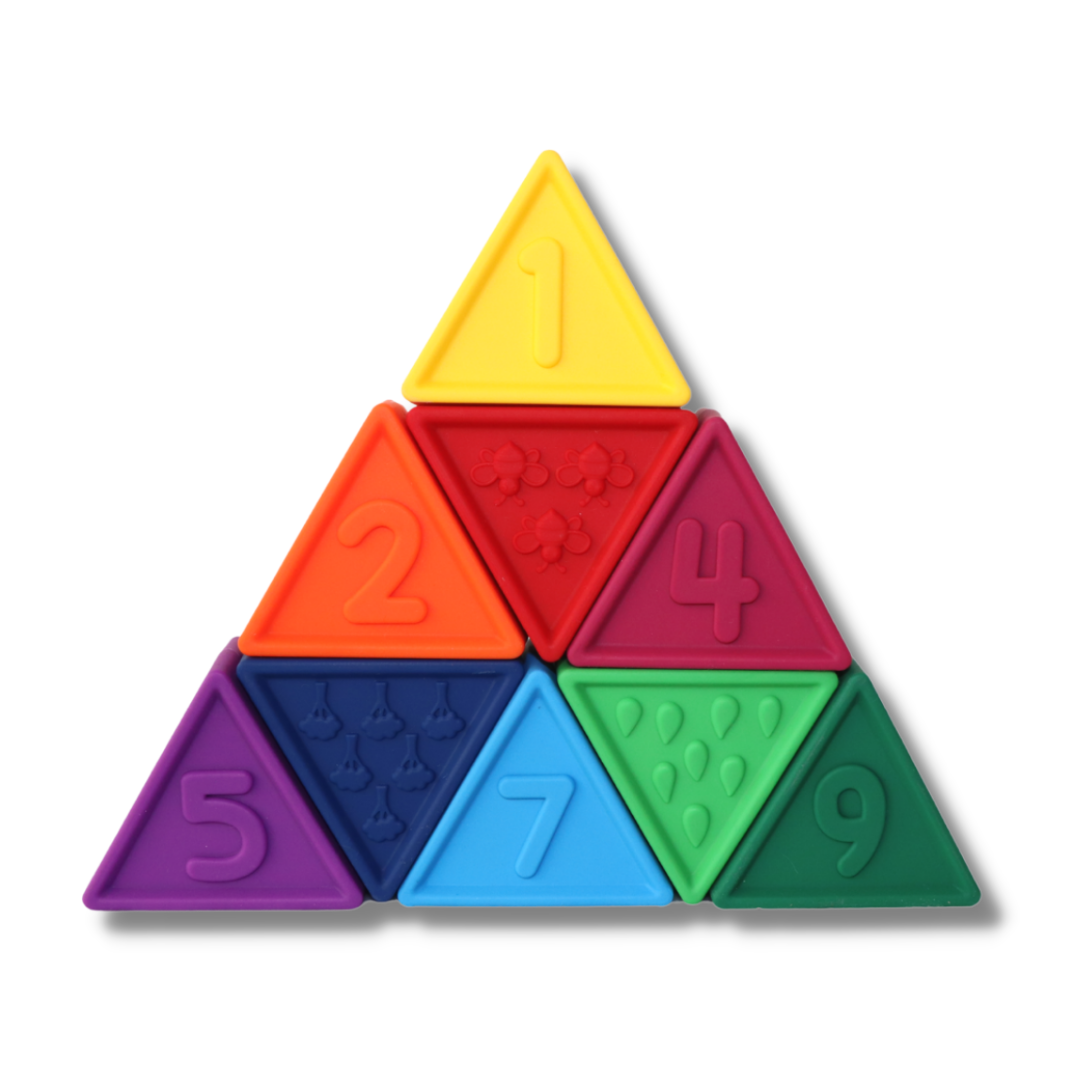 Colorful triangular number puzzle on a white background