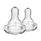 Two clear baby bottle nipples with number '4' on a white background