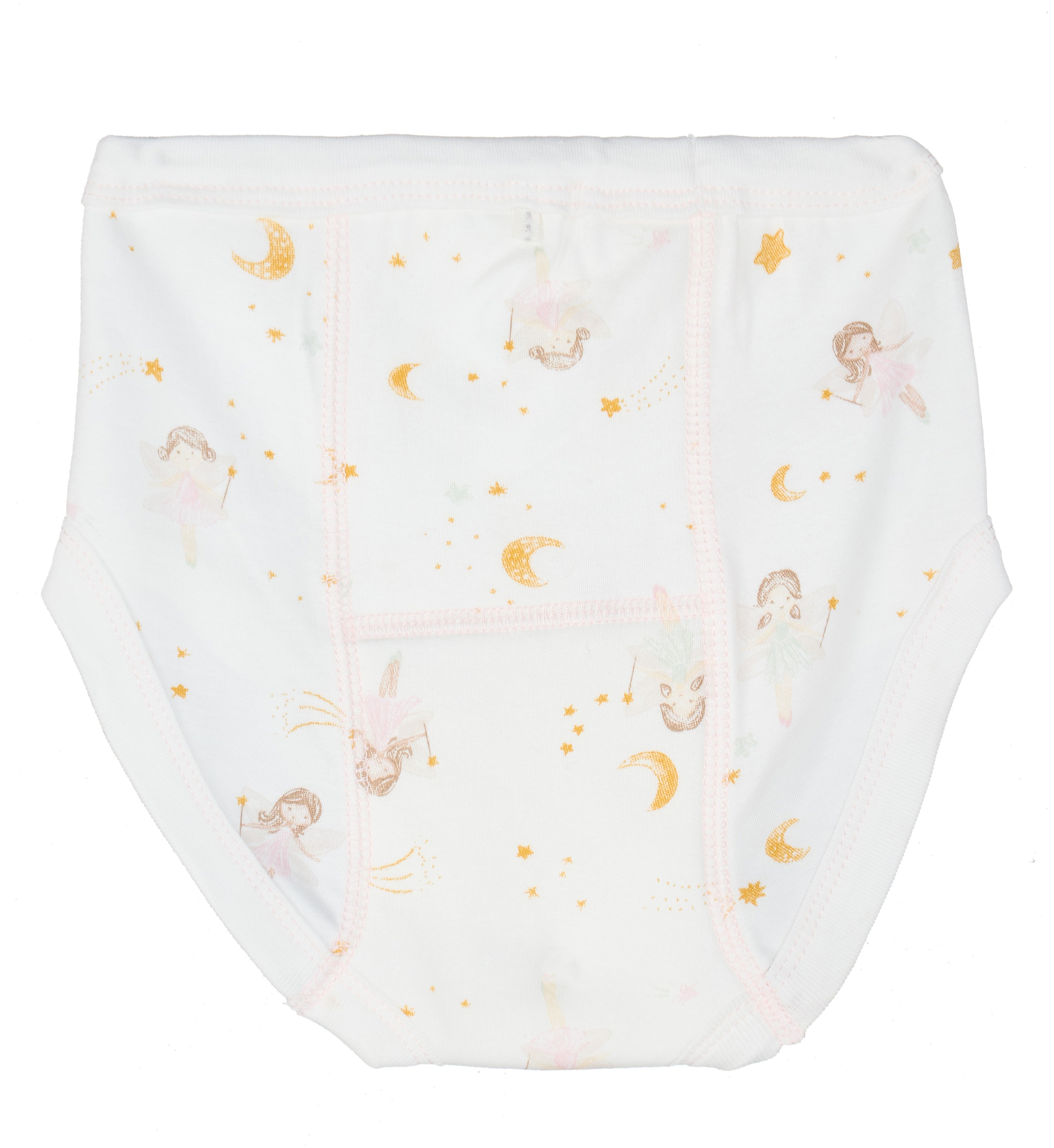 White diaper with gold and pink patterns on a white background
