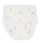 White diaper with gold and pink patterns on a white background