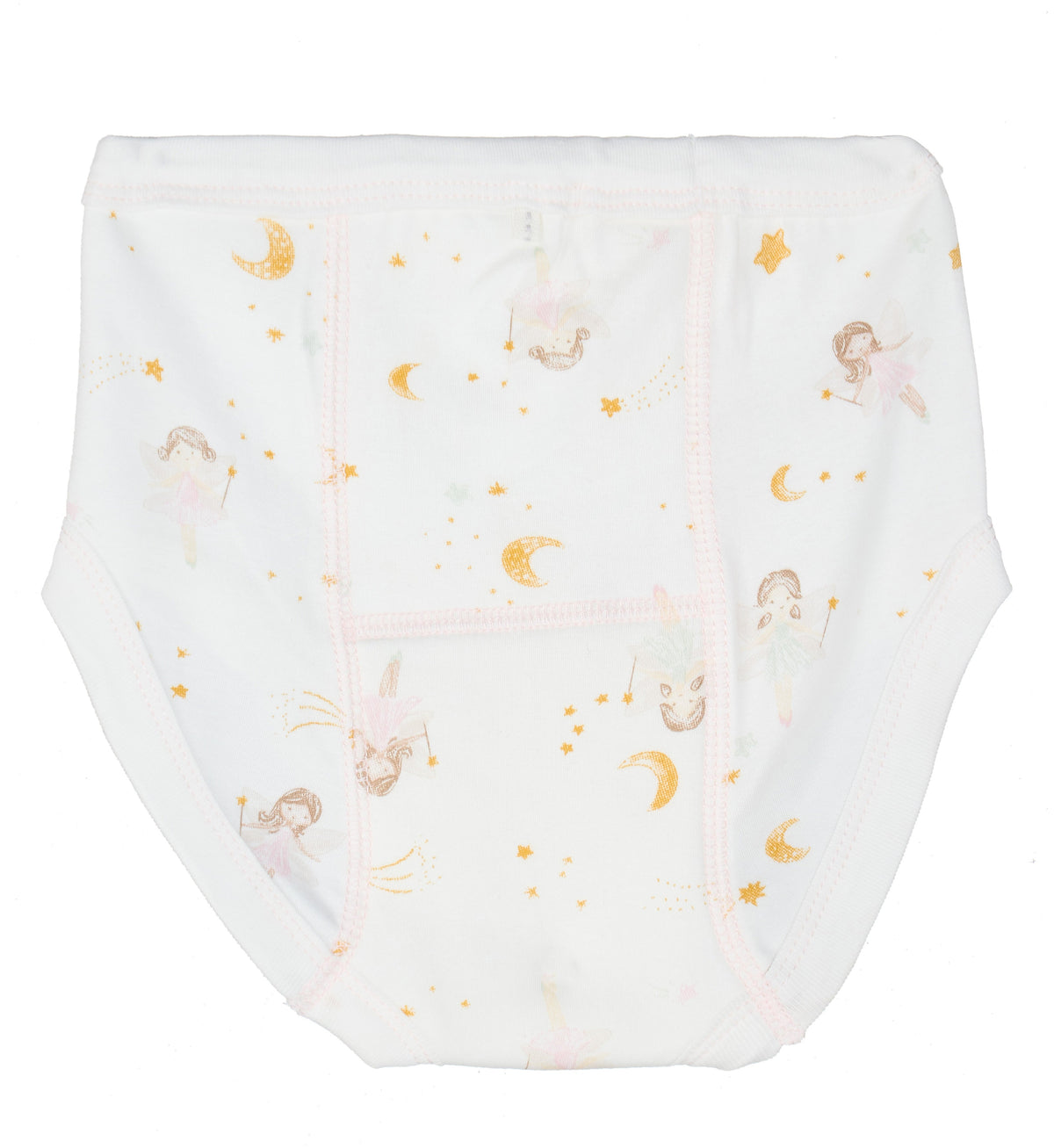 White diaper with gold and pink patterns on a white background