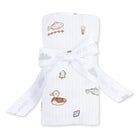 Baby blanket with cartoon designs on a white background