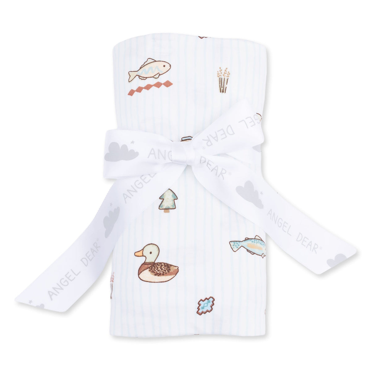 Baby blanket with cartoon designs on a white background