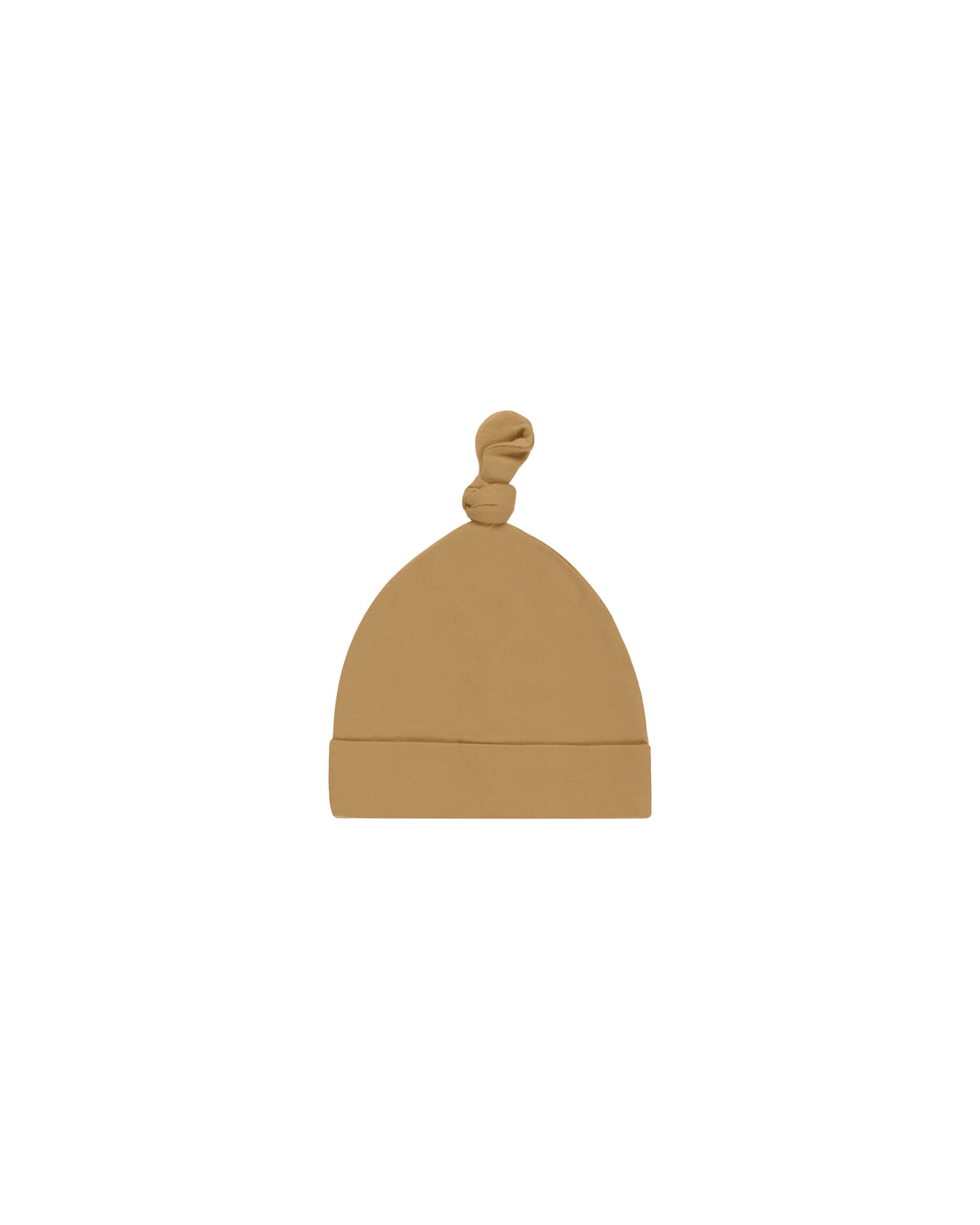 Beige baby hat with a knot on a white background