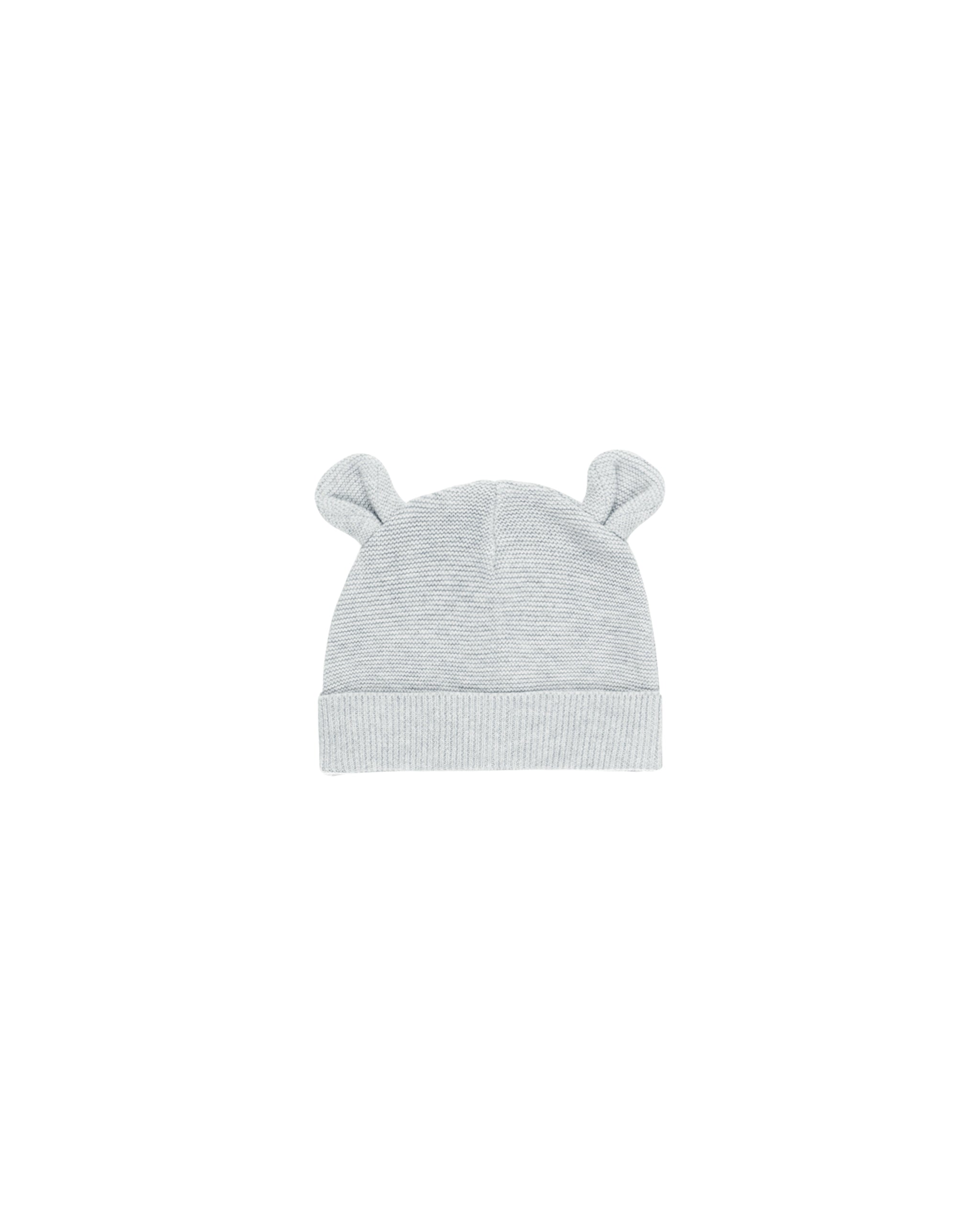 Gray baby hat with bear ears on a white background