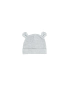 Gray baby hat with bear ears on a white background