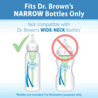 Comparison of Dr. Brown's narrow-neck and wide-neck bottles with compatibility information.