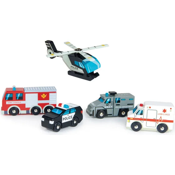 Emergency Vehicle Wooden Toy Set by Tender Leaf Toys