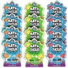 Three packages of Bath Crackles with colorful packaging and text.