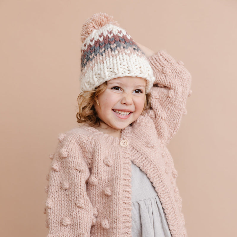 Popcorn Hand Knit Cardigan Sweater - Blush by The Blueberry Hill