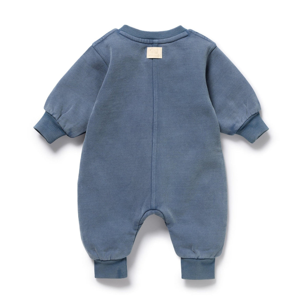 Blue baby onesie on a white background