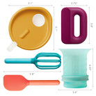 Set of kitchen utensils with measurements on a white background