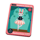 Magnetic dress-up kit for a bunny dancer with a pink border and 'Woodland Ballet' text.