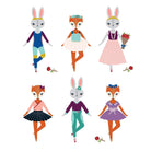 Illustrations of anthropomorphic animals in various poses on a white background