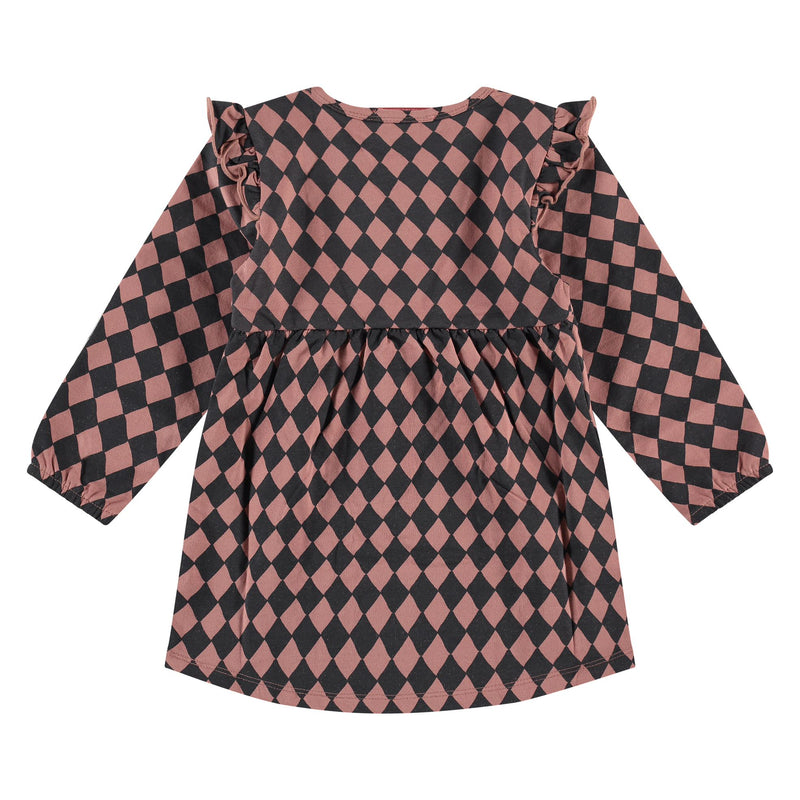 Checked Long Sleeve Dress - Red Clay by Babyface
