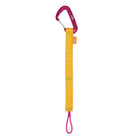 Yellow safety line with pink carabiner on a white background