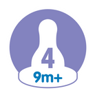 Silicone baby teether with number '4' and '9m+' text on a white background