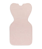Pink baby car seat cover with white polka dots on a white background