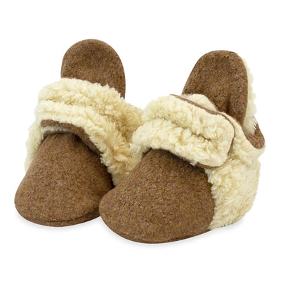 Cozie Fleece Furry-Lined Gripper Bootie - Heather Mocha by Zutano