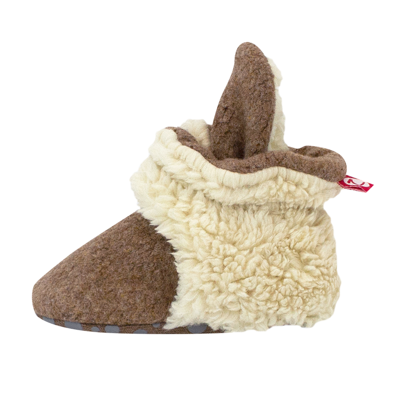 Cozie Fleece Furry-Lined Gripper Bootie - Heather Mocha by Zutano