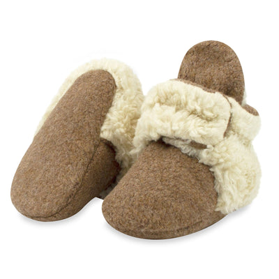 Cozie Fleece Furry-Lined Gripper Bootie - Heather Mocha by Zutano