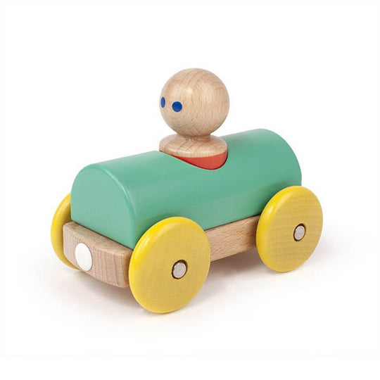 Magnetic Racer Wooden Toy - Yellow/Teal by Tegu