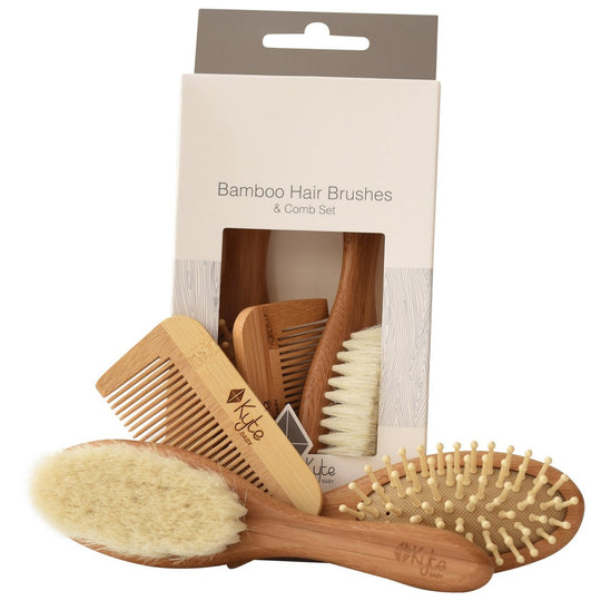 Bamboo Hair Brushes + Comb Set - 3 pieces by Kyte Baby