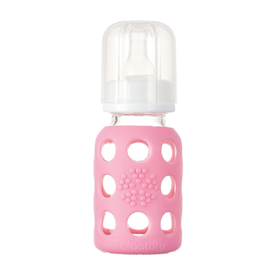 Lifefactory 4 oz Glass Baby Bottle with Silicone Sleeve - Pink