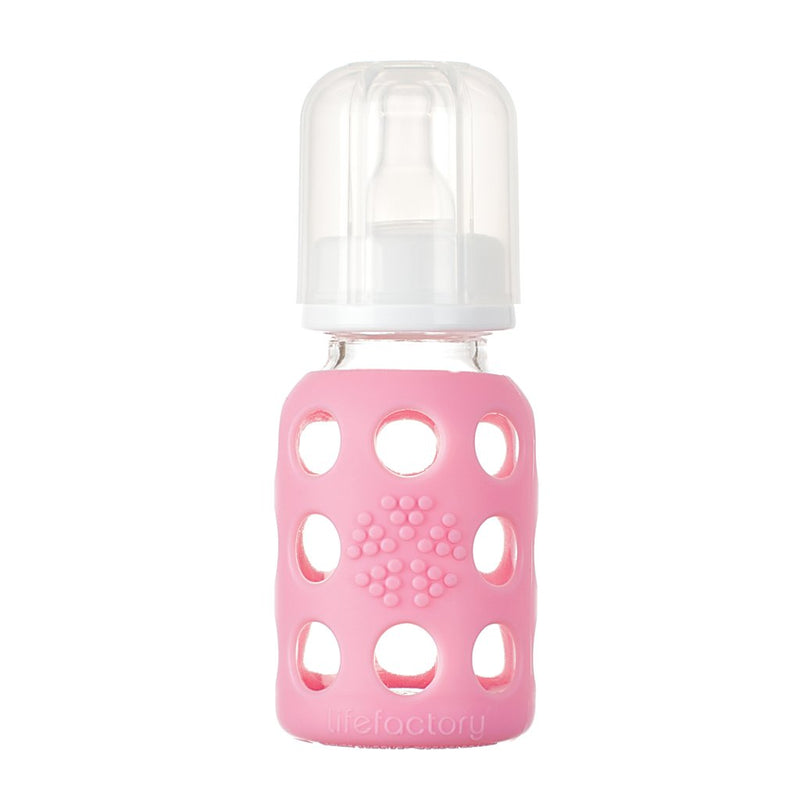 Lifefactory 4 oz Glass Baby Bottle with Silicone Sleeve - Pink Nursing + Feeding Lifefactory   