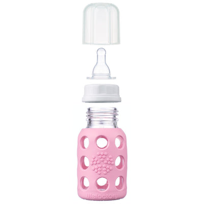 Lifefactory 4 oz Glass Baby Bottle with Silicone Sleeve - Pink Nursing + Feeding Lifefactory   