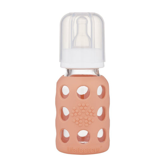 Lifefactory 4 oz Glass Baby Bottle with Silicone Sleeve - Cantaloupe