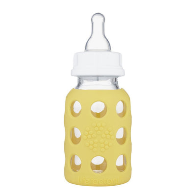 Lifefactory 4 oz Glass Baby Bottle with Silicone Sleeve - Banana Nursing + Feeding Lifefactory   