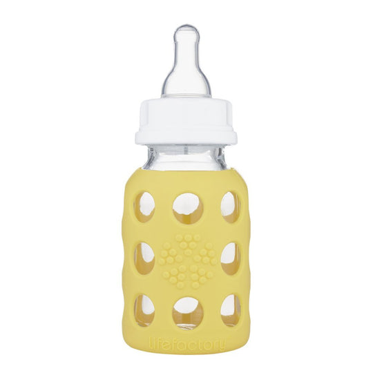 Lifefactory 4 oz Glass Baby Bottle with Silicone Sleeve - Banana