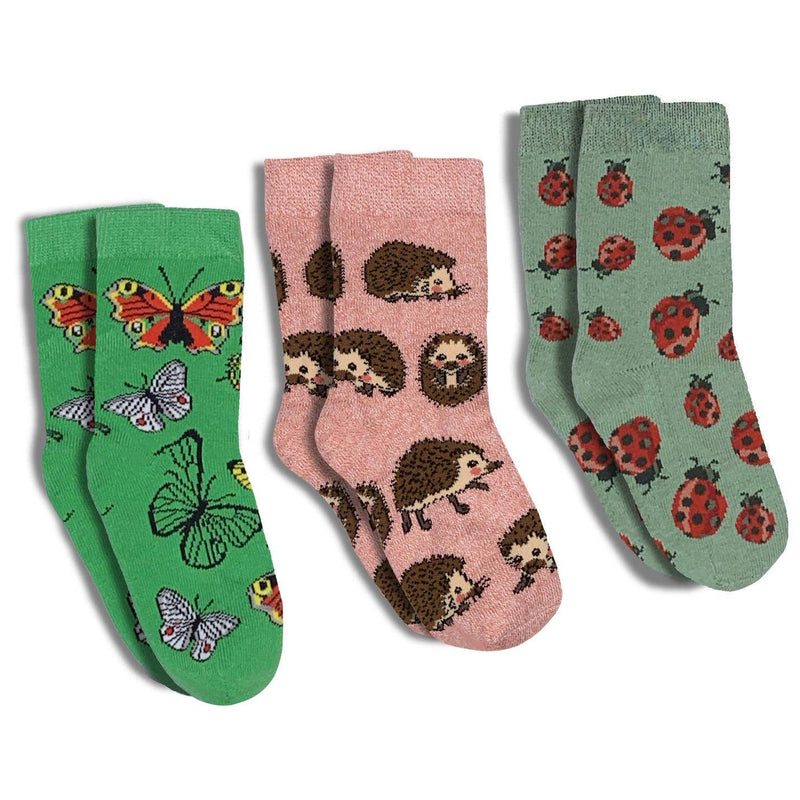 Butterflies, Hedgehogs, and Ladybug Kids Socks - 3 Pack by Good Luck Sock