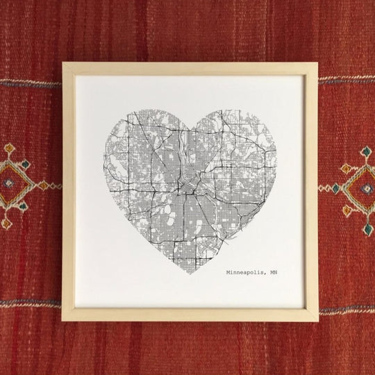Minneapolis Minnesota City Map Heart Art Print - 12x12 by Tim Plus April