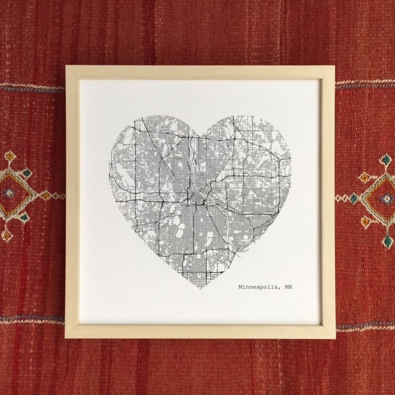 Minneapolis Minnesota City Map Heart Art Print - 12x12 by Tim Plus April Decor Tim Plus April   