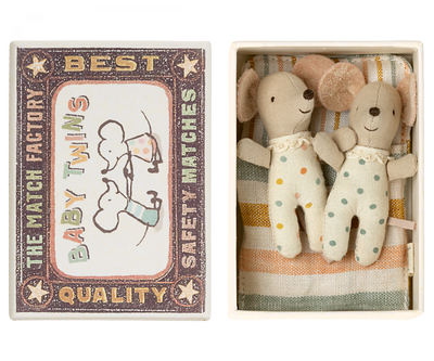 Baby Mice - Twins in Matchbox/Striped Sleeping Bag by Maileg
