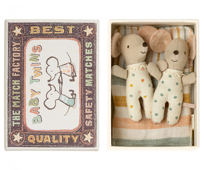 Baby Mice - Twins in Matchbox/Striped Sleeping Bag by Maileg