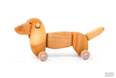 Wooden Dachshund Dog Pull/Push Along Toy in Natural by Little Poland Gallery Toys Little Poland Gallery   