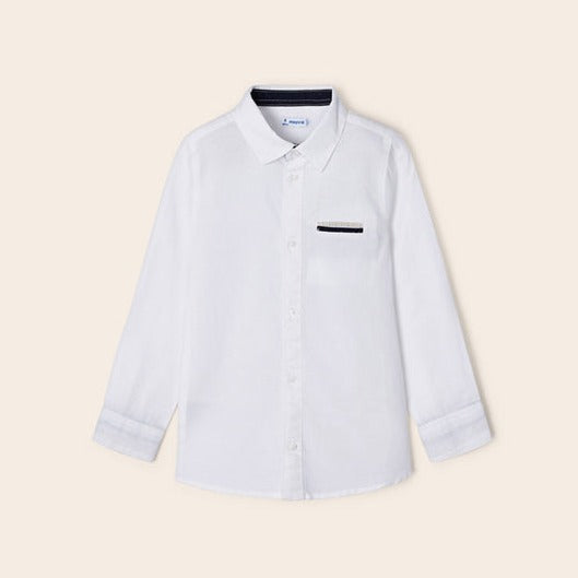 Linen Long Sleeve Shirt - White with Pocket Detail by Mayoral
