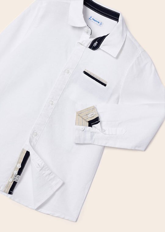 Linen Long Sleeve Shirt - White with Pocket Detail by Mayoral