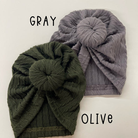 Cable Knit Bun Baby Turban - Olive by Golden Dot Lane