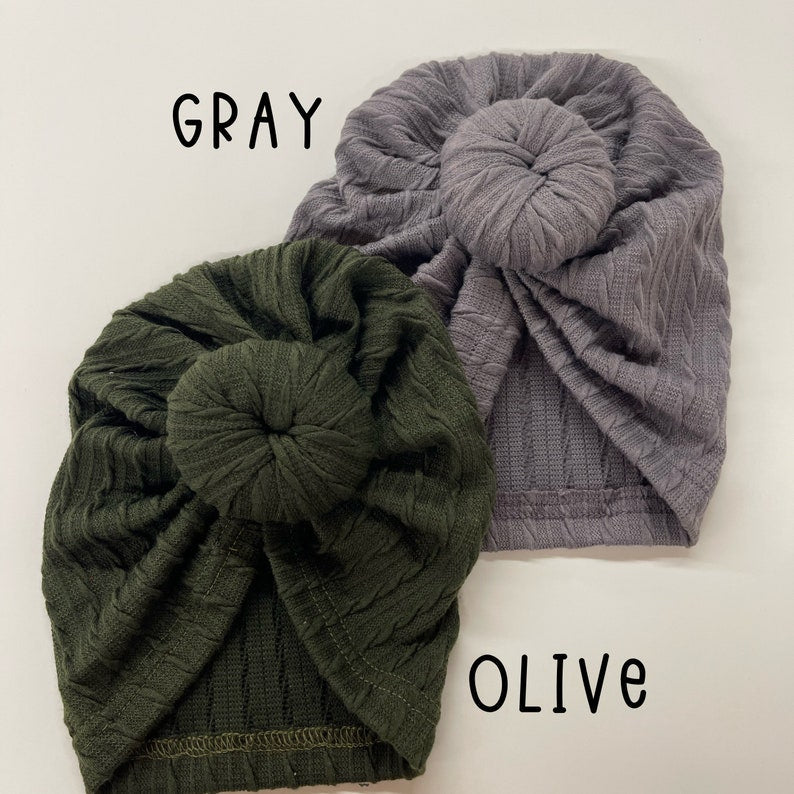 Cable Knit Bun Baby Turban - Olive by Golden Dot Lane Accessories Golden Dot Lane   