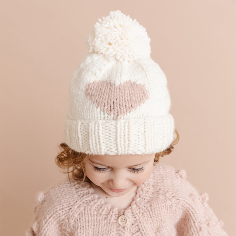 Hand Knit Heart Beanie - Blush by The Blueberry Hill Accessories The Blueberry Hill   