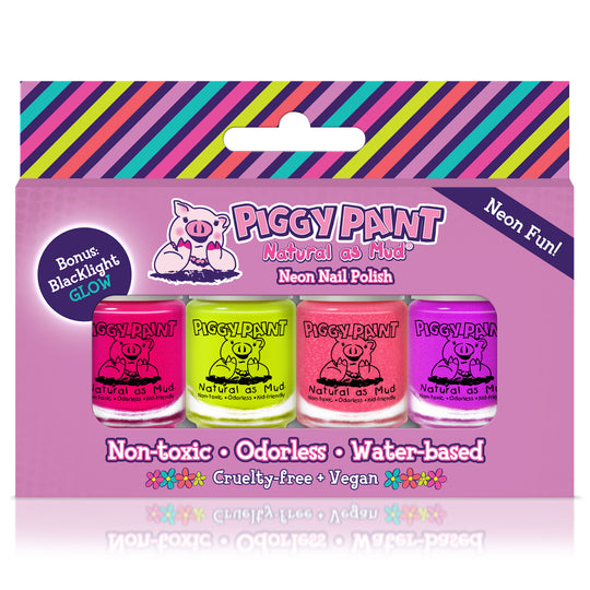 Nail Polish Set - Neon with Bonus Blacklight Glow by Piggy Paint