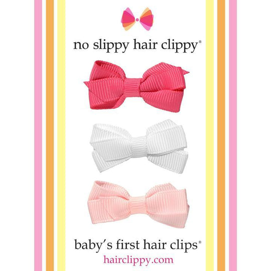 Baby's First Hair Clip Gift Set - Shocking Pink + White + Pink by No Slippy Hair Clippy