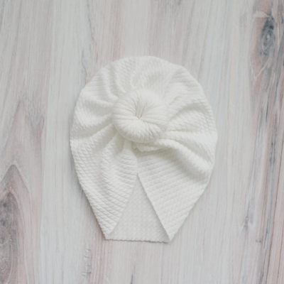 Thick Quilted Bow Bun Turban - Ivory by Golden Dot Lane Accessories Golden Dot Lane   