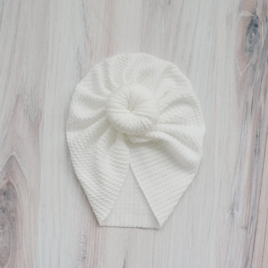 Thick Quilted Bow Bun Turban - Ivory by Golden Dot Lane