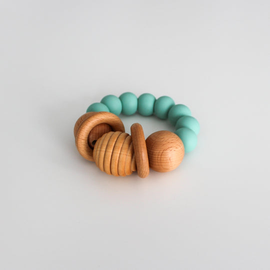 Wood and Silicone Teething Rattle - Seafoam by Chelsea and Marbles